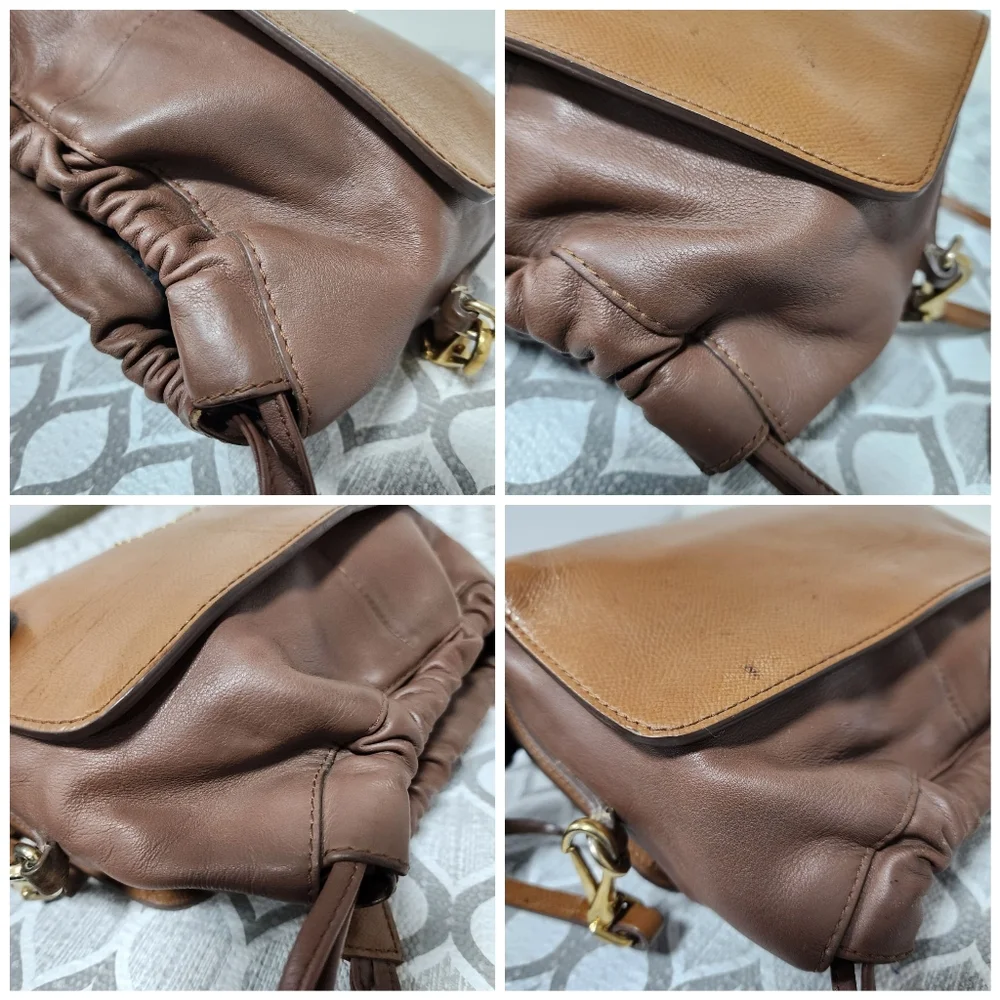 Burberry Leather Drawstring Crossbody Bag Brown